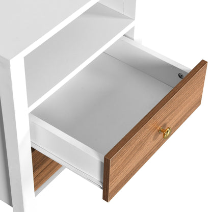 Ensemble de 2 tables de chevet avec station de recharge, table d'appoint avec 2 tiroirs, ports USB et prises, pour lit.