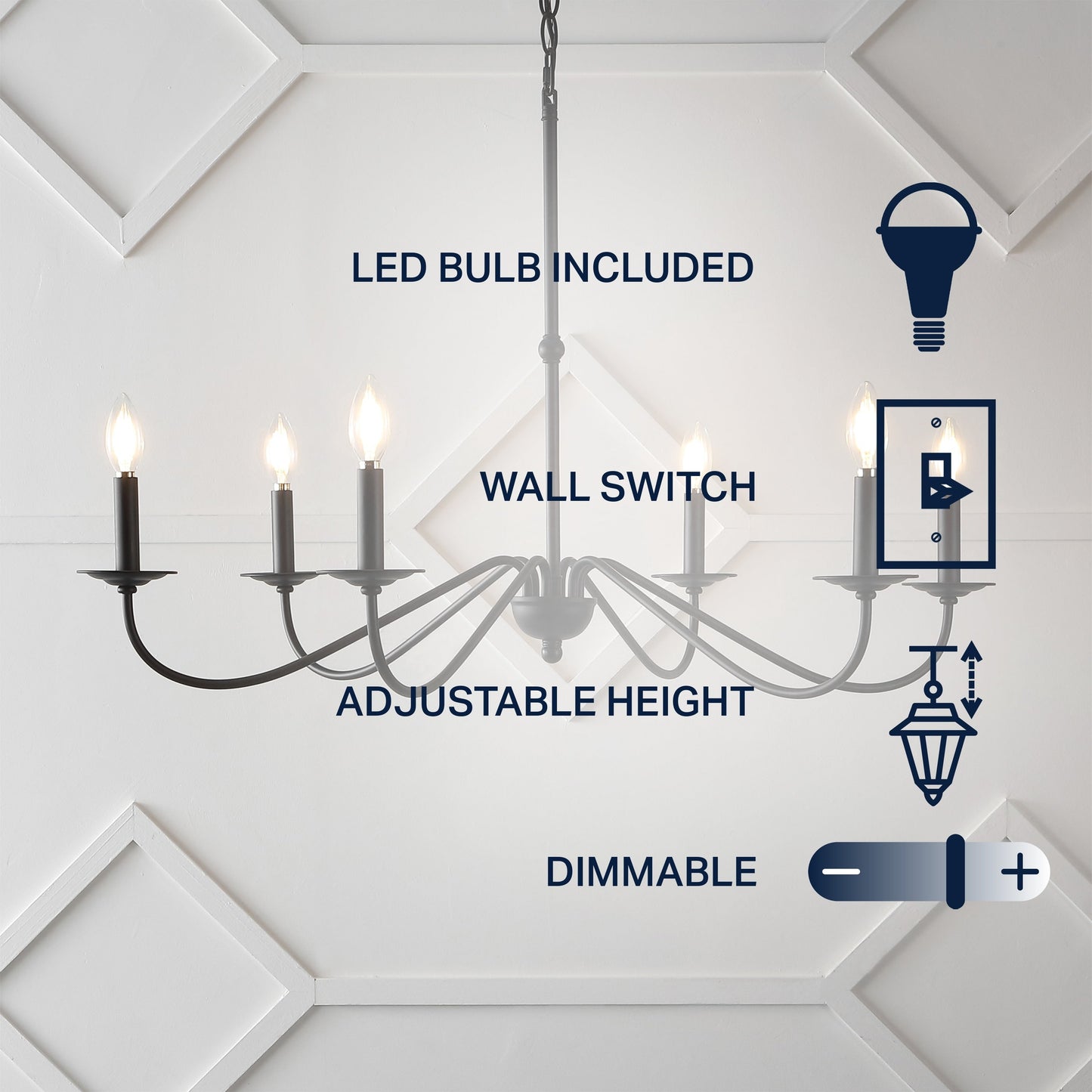 34.75 Lustre en fer à 6 lumières LED, par JONATHAN Y