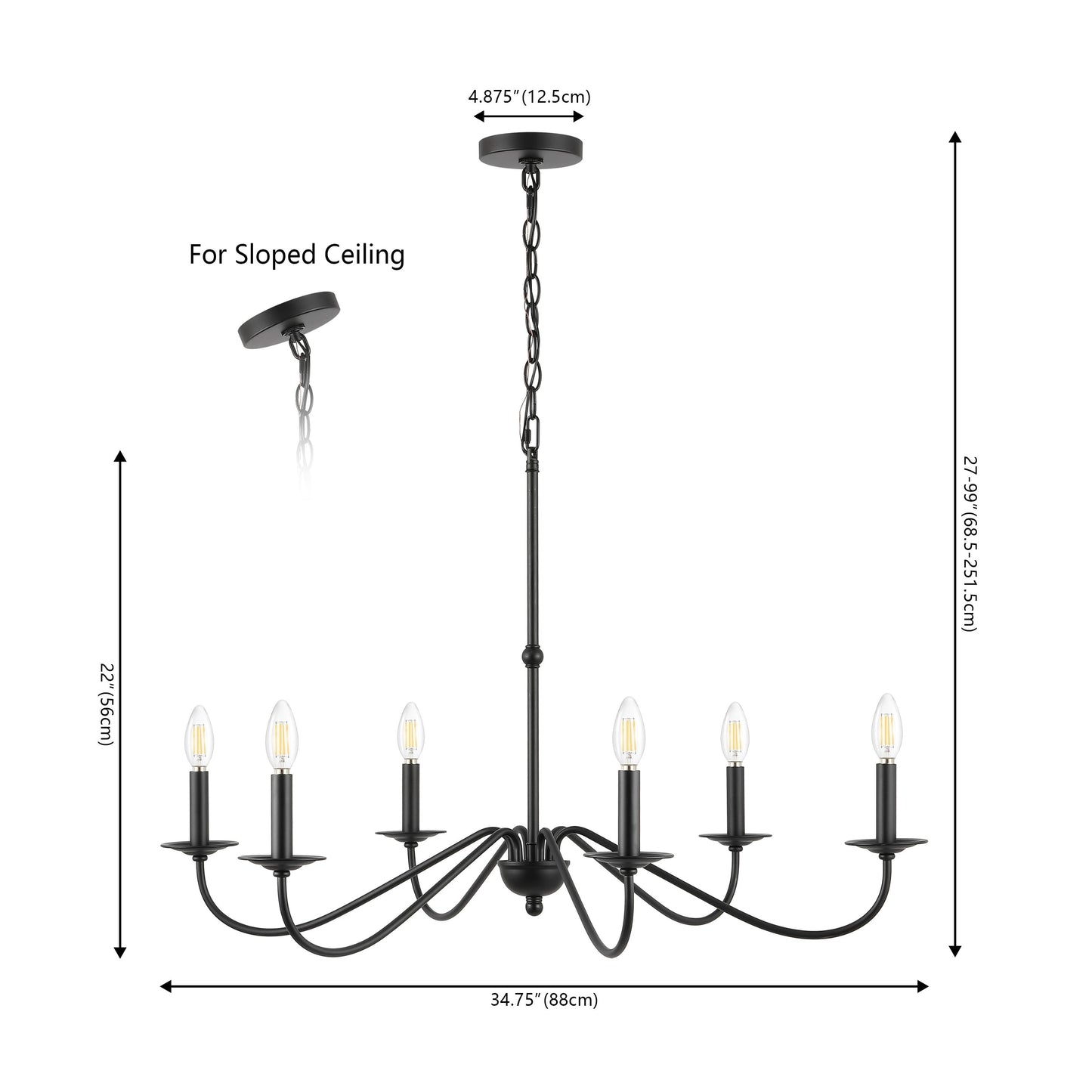 34.75 Lustre en fer à 6 lumières LED, par JONATHAN Y