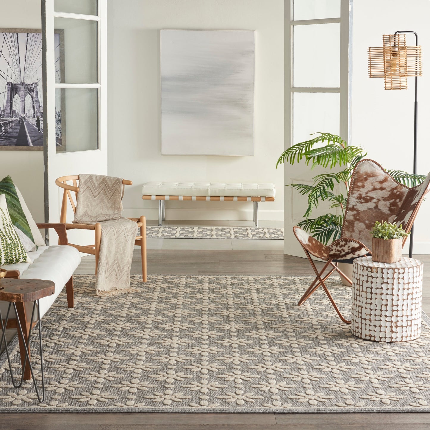 Nourison Palamos Modern Floral Hi Low Geometric Indoor Outdoor Area Rug