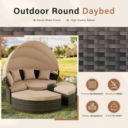 Nuon 4-Piece/5Piece Outdoor Patio Conversation Set Wicker Daybed Set with Canopy by Havenside Home