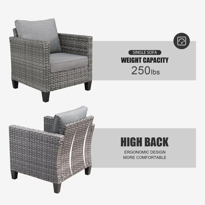 OVIOS Ensemble de meubles de jardin en rotin pour extérieur, 5 pièces, avec dossier haut.