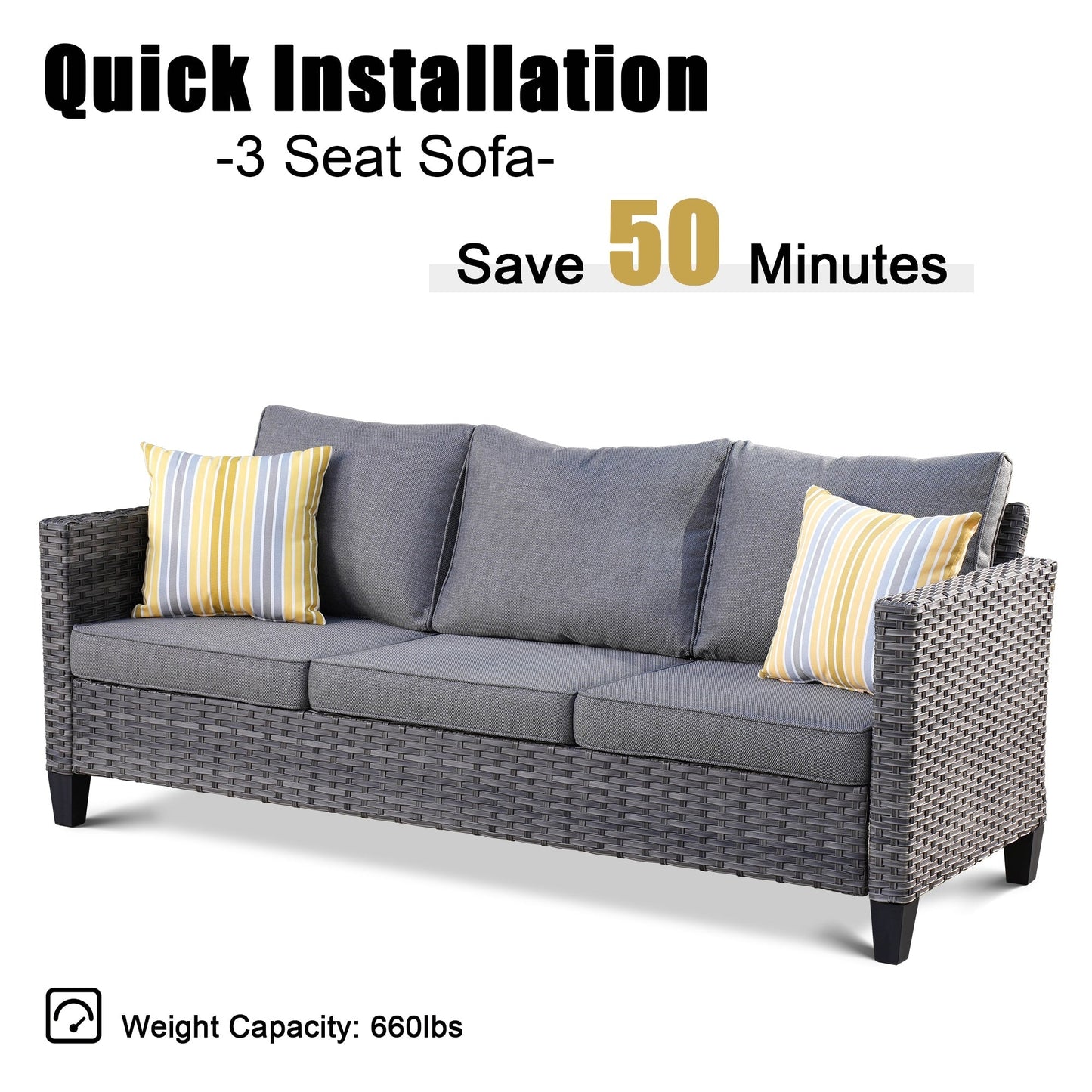 OVIOS Ensemble de meubles de jardin en rotin pour extérieur, 5 pièces, avec dossier haut.