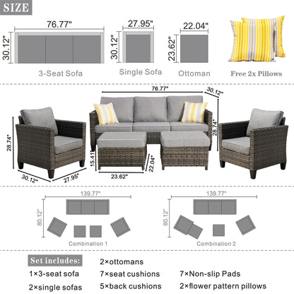 OVIOS Ensemble de meubles de jardin en rotin pour extérieur, 5 pièces, avec dossier haut.