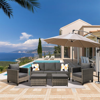 OVIOS Ensemble de meubles de jardin en rotin pour extérieur, 5 pièces, avec dossier haut.