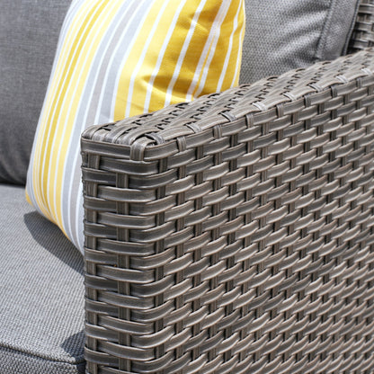 OVIOS Ensemble de meubles de jardin en rotin pour extérieur, 5 pièces, avec dossier haut.