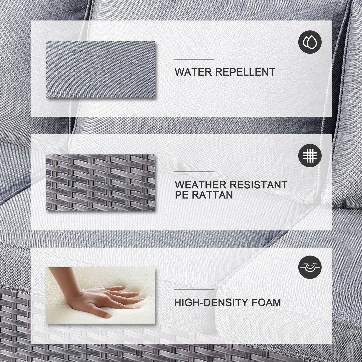 OVIOS Ensemble de meubles de jardin en rotin pour extérieur, 5 pièces, avec dossier haut.