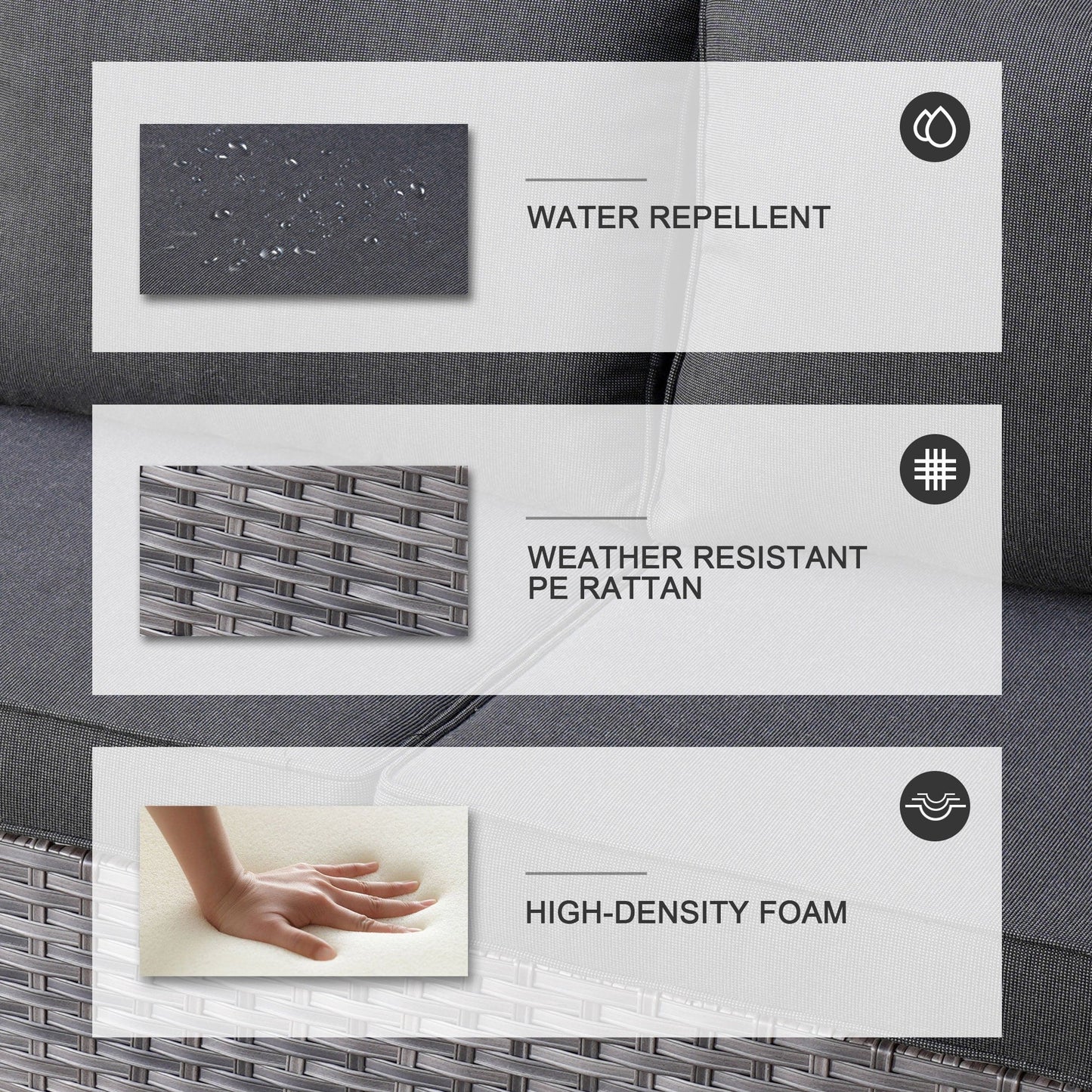 OVIOS Ensemble de meubles de jardin en rotin pour extérieur, 5 pièces, avec dossier haut.