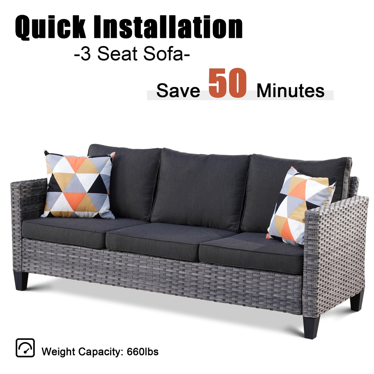 OVIOS Ensemble de meubles de jardin en rotin pour extérieur, 5 pièces, avec dossier haut.