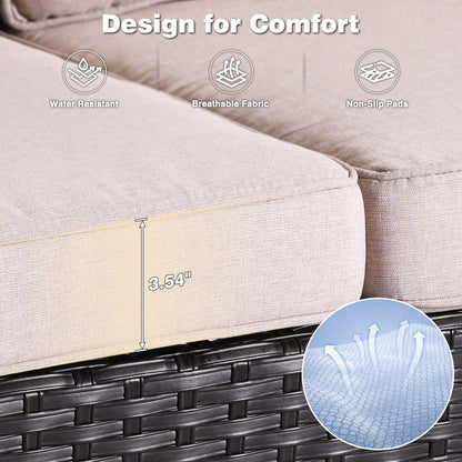 Ensemble de salon d'extérieur en osier OVIOS 5 pièces avec dossier haut