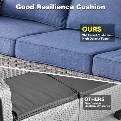 Ensemble de salon d'extérieur en osier OVIOS 5 pièces avec dossier haut