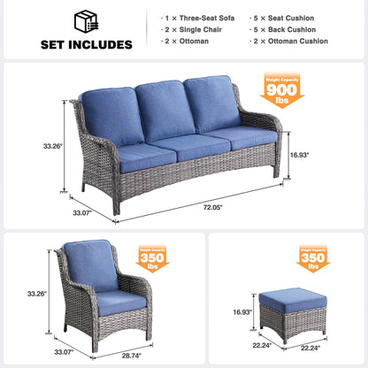 Ensemble de salon d'extérieur en osier OVIOS 5 pièces avec dossier haut