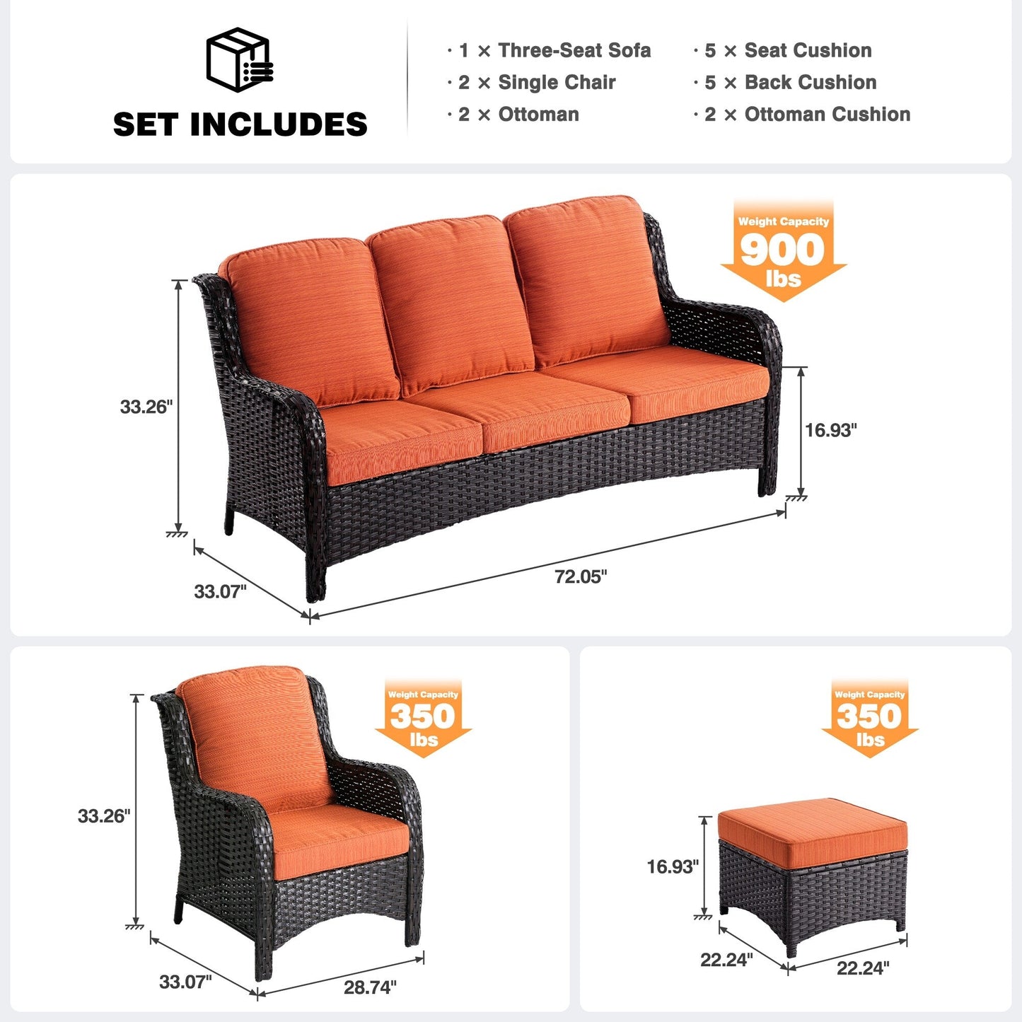 Ensemble de salon d'extérieur en osier OVIOS 5 pièces avec dossier haut