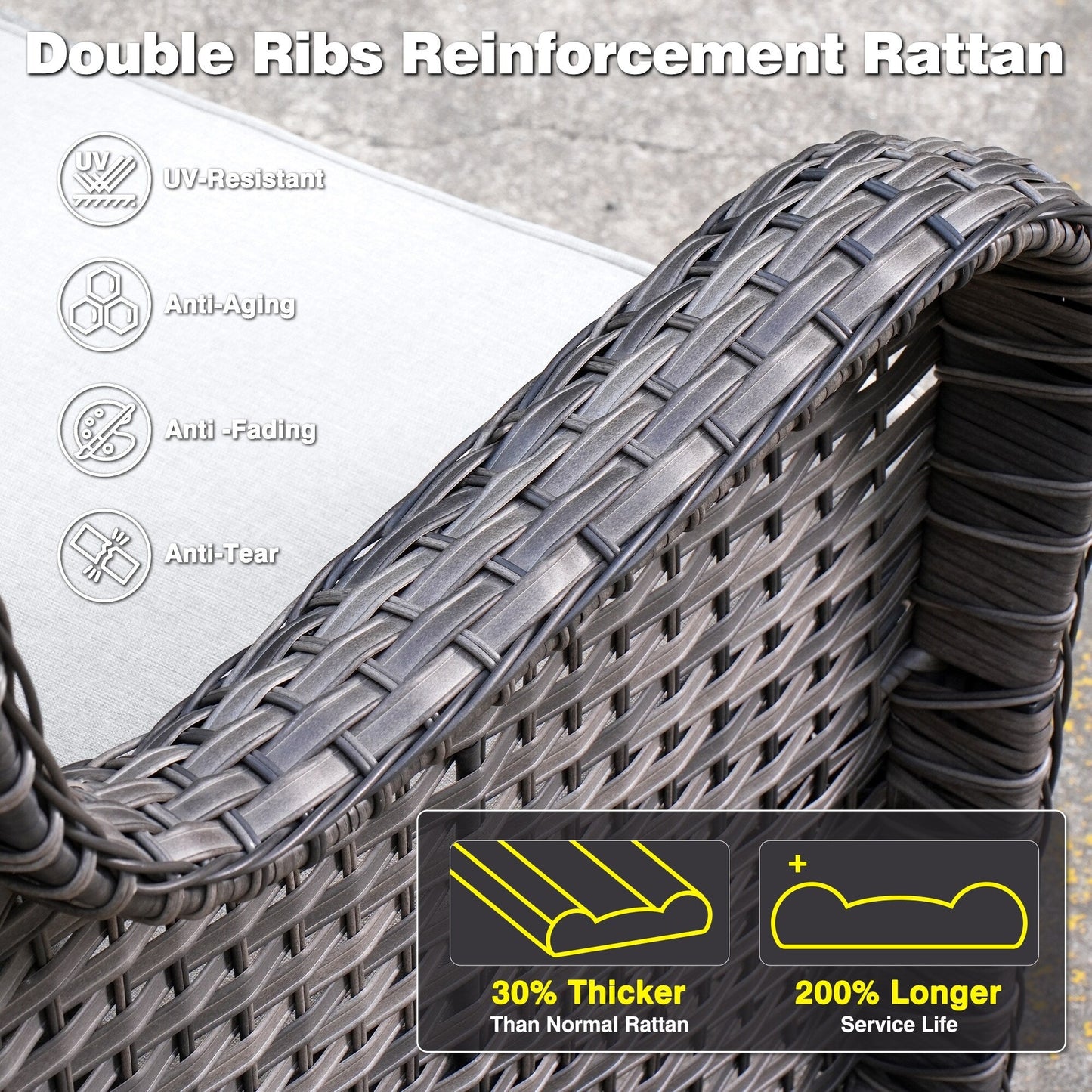 Ensemble de salon d'extérieur en osier OVIOS 5 pièces avec dossier haut