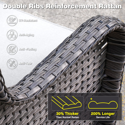 Ensemble de salon d'extérieur en osier OVIOS 5 pièces avec dossier haut