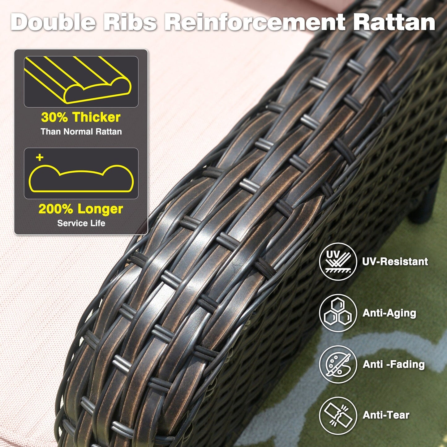 Ensemble de salon d'extérieur en osier OVIOS 5 pièces avec dossier haut