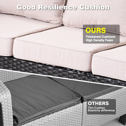 Ensemble de salon d'extérieur en osier OVIOS 5 pièces avec dossier haut