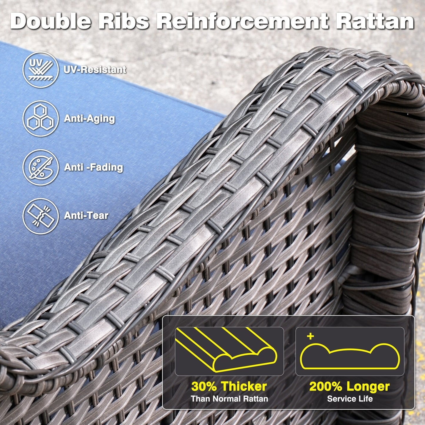 Ensemble de salon d'extérieur en osier OVIOS 5 pièces avec dossier haut