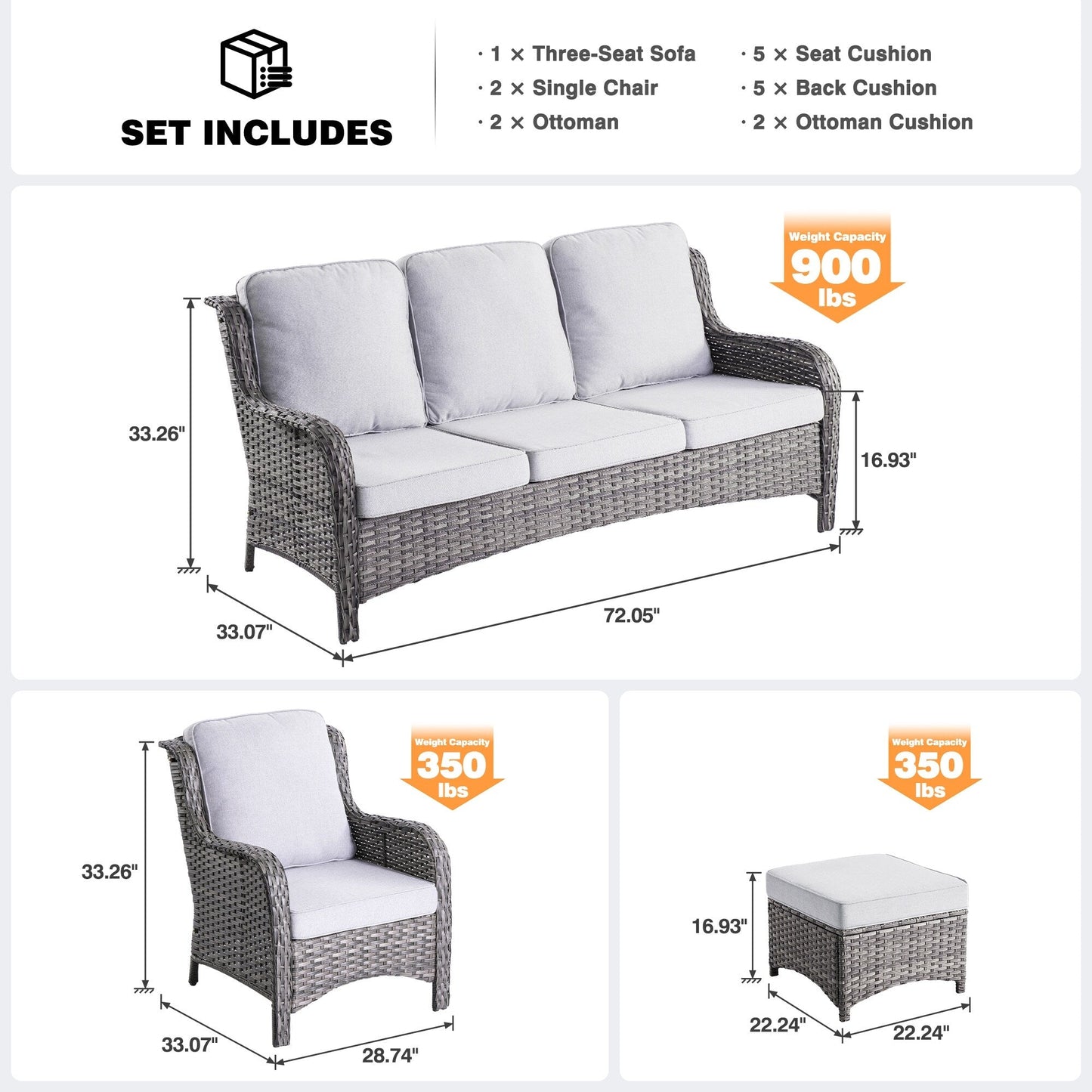 Ensemble de salon d'extérieur en osier OVIOS 5 pièces avec dossier haut