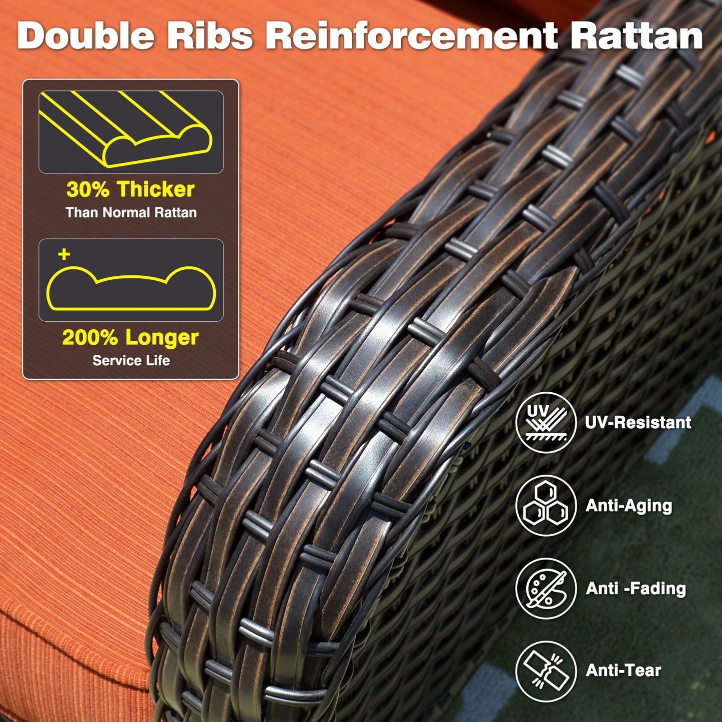 Ensemble de salon d'extérieur en osier OVIOS 5 pièces avec dossier haut