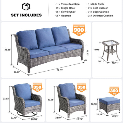 OVIOS Ensemble de meubles de jardin en osier 8 pièces avec chaises pivotantes