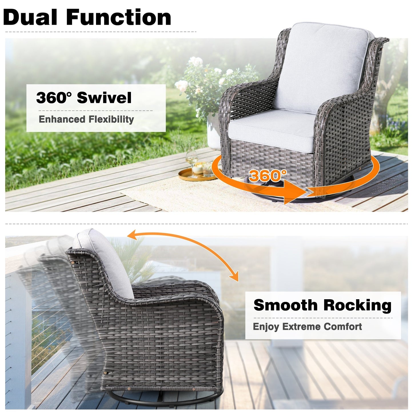 OVIOS Ensemble de meubles de jardin en osier 8 pièces avec chaises pivotantes