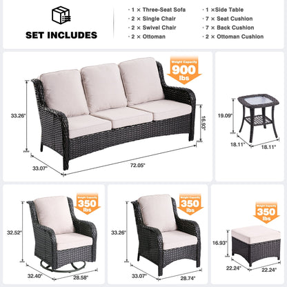 OVIOS Ensemble de meubles de jardin en osier 8 pièces avec chaises pivotantes