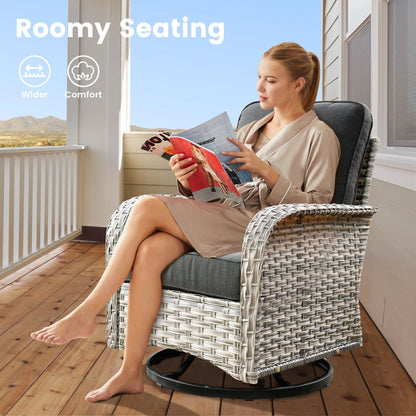 OVIOS 9 Pieces Outdoor Wicker Swivel Chair Set With Fire Table