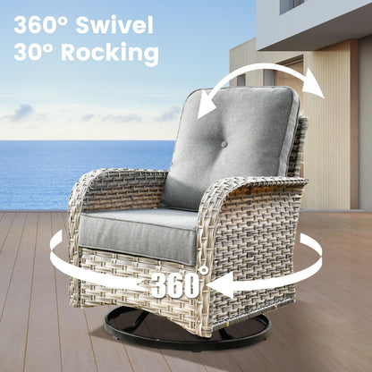 OVIOS 9 Pieces Outdoor Wicker Swivel Chair Set With Fire Table