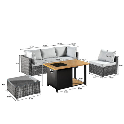 OVIOS Deep Seat Wicker 11-piece Sectional Set Swivel Chairs Fire Pit