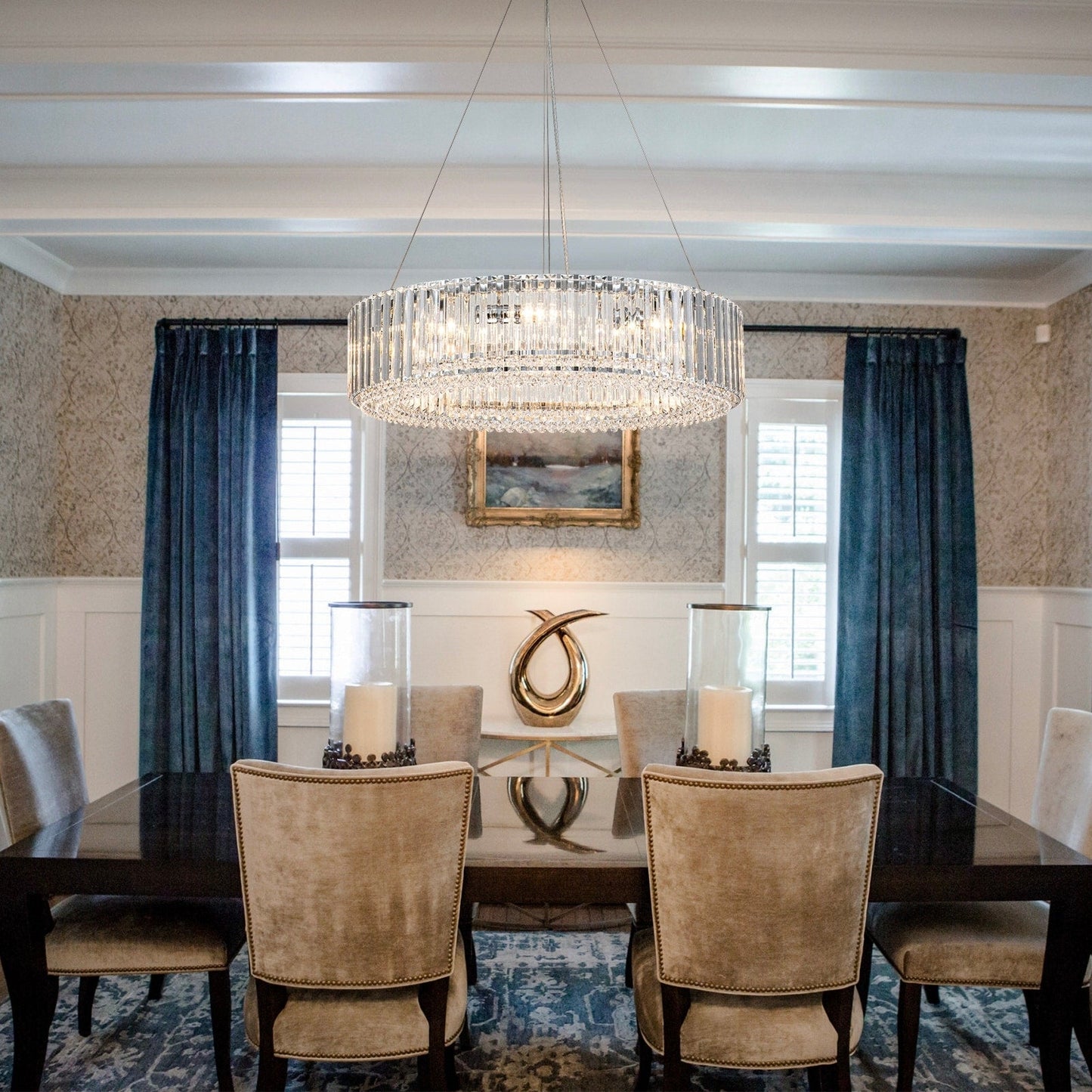 OYIPRO Lustre moderne rond en cristal à 6/8/12 lumières, suspension en forme de tambour pour îlot de cuisine