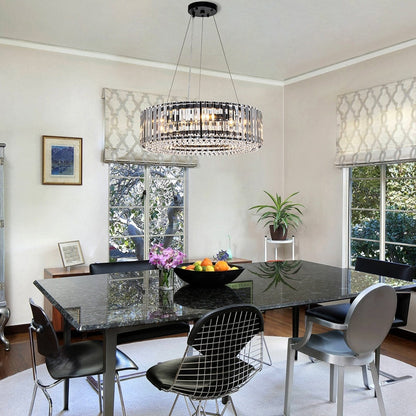 OYIPRO Lustre moderne rond en cristal à 6/8/12 lumières, suspension en forme de tambour pour îlot de cuisine