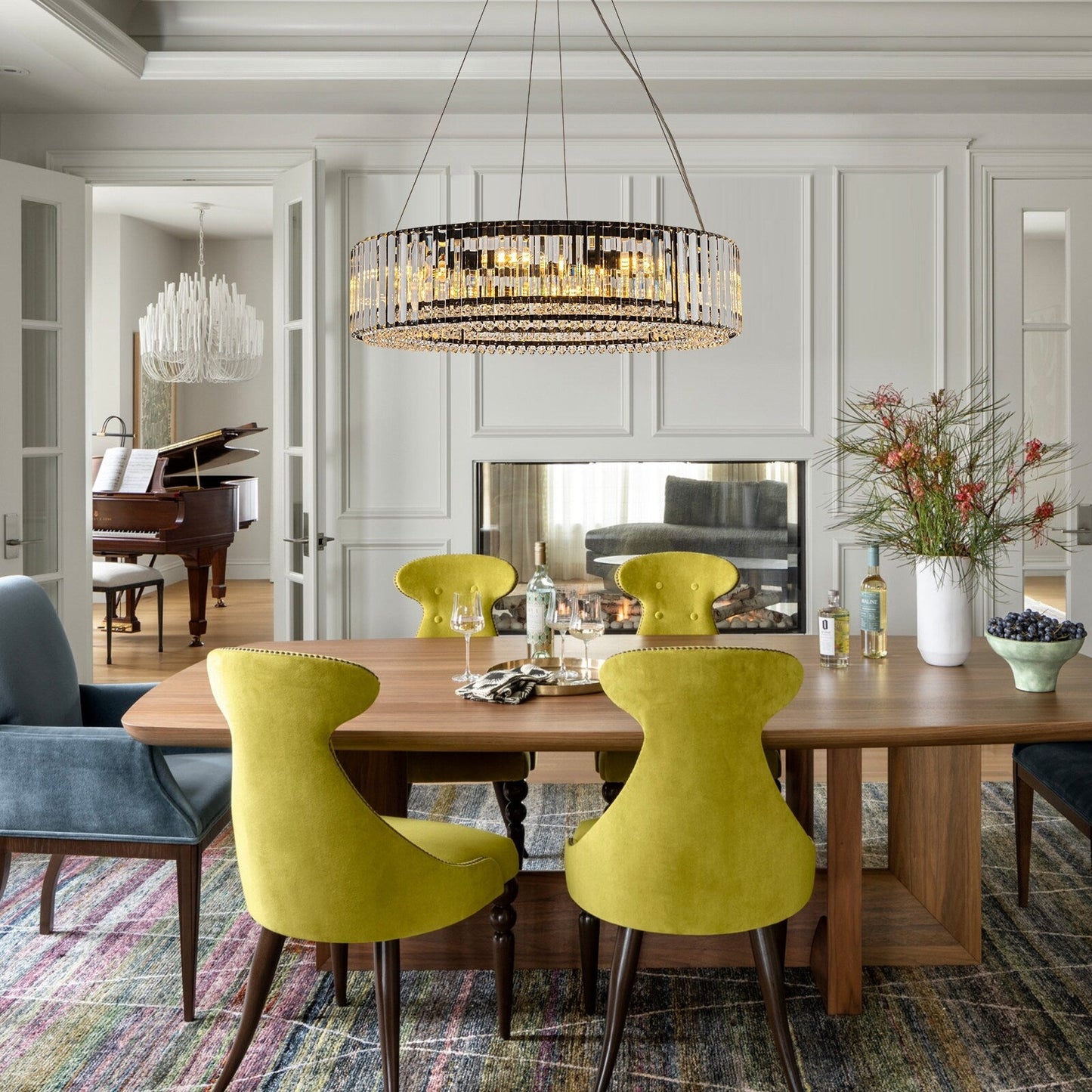 OYIPRO Lustre moderne rond en cristal à 6/8/12 lumières, suspension en forme de tambour pour îlot de cuisine