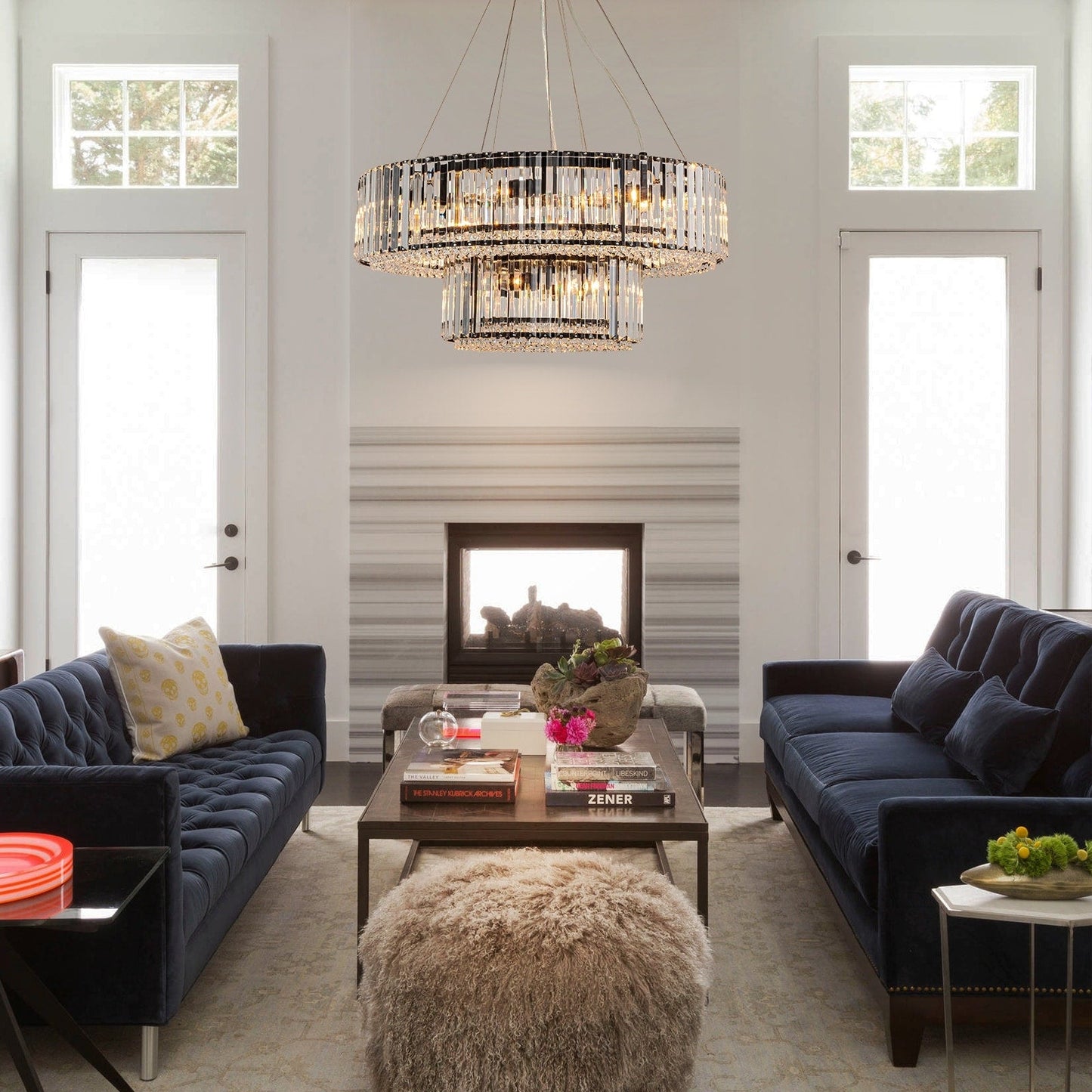 OYIPRO Lustre moderne rond en cristal à 6/8/12 lumières, suspension en forme de tambour pour îlot de cuisine