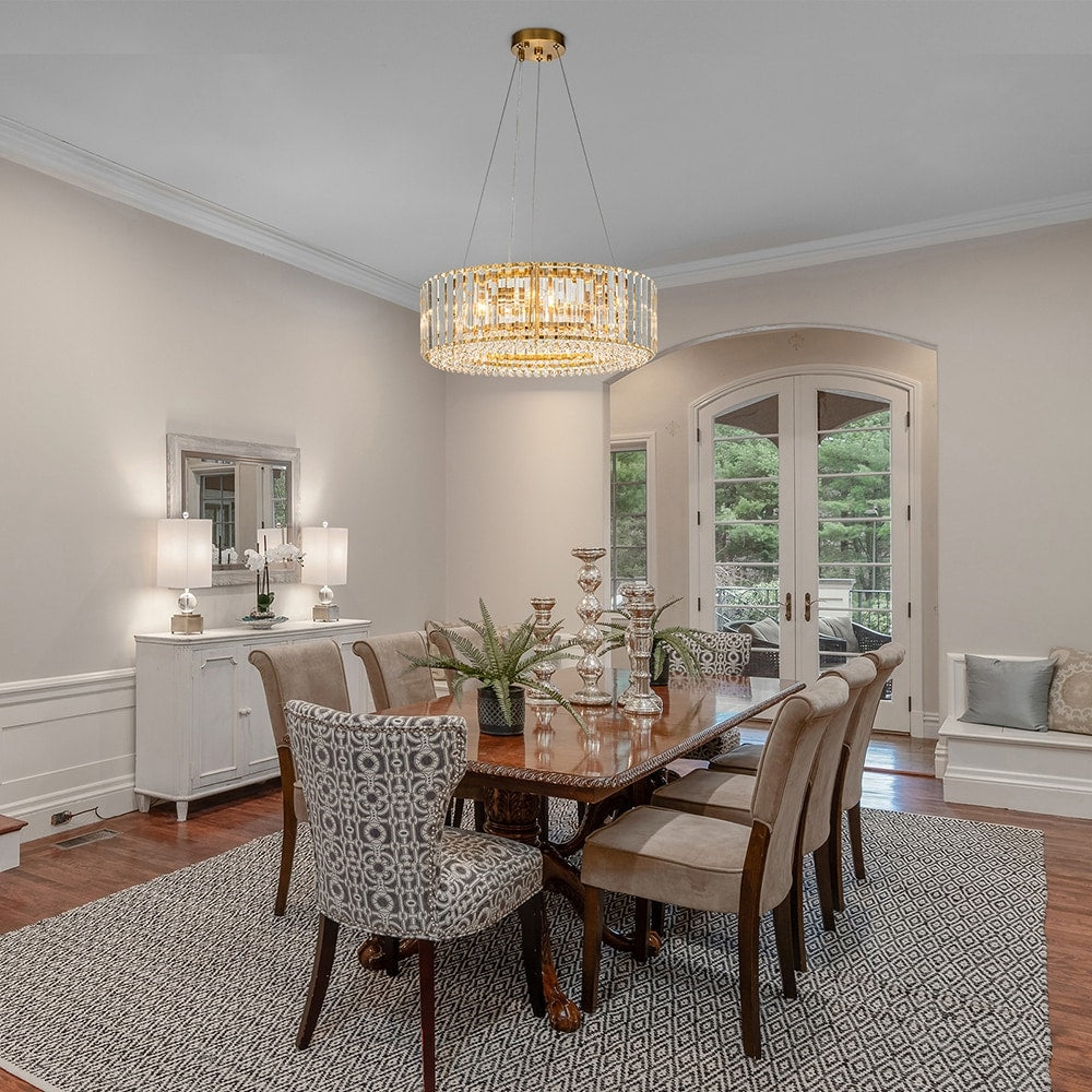 OYIPRO Lustre moderne rond en cristal à 6/8/12 lumières, suspension en forme de tambour pour îlot de cuisine