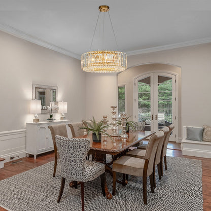 OYIPRO Lustre moderne rond en cristal à 6/8/12 lumières, suspension en forme de tambour pour îlot de cuisine