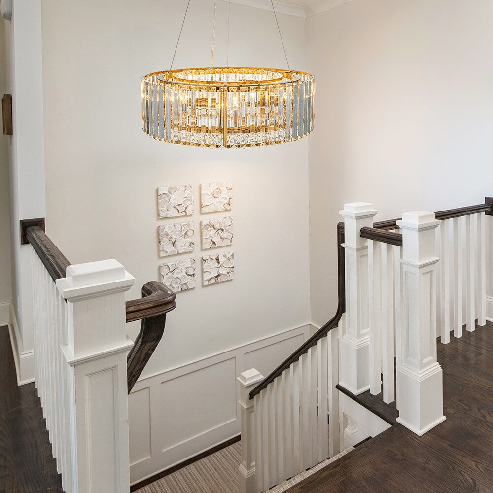 OYIPRO Lustre moderne rond en cristal à 6/8/12 lumières, suspension en forme de tambour pour îlot de cuisine