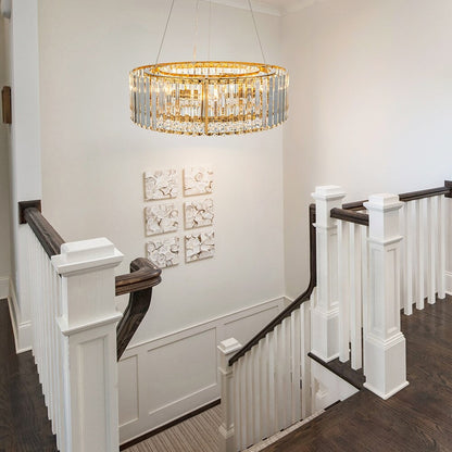 OYIPRO Lustre moderne rond en cristal à 6/8/12 lumières, suspension en forme de tambour pour îlot de cuisine