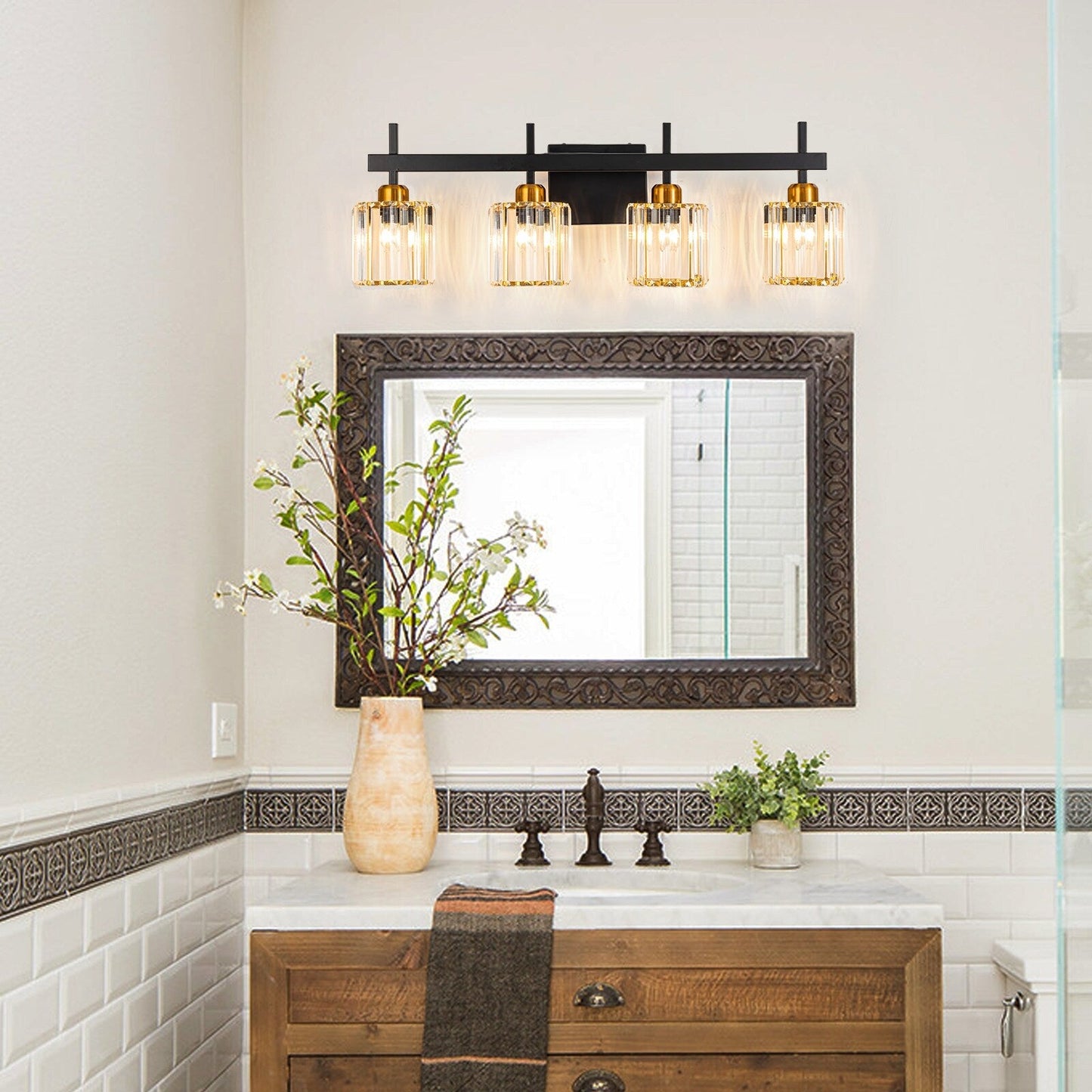 3/4/5-Light Modern Dimmable Crystal Bathroom Vanity Lights Fixtures Over Mirror