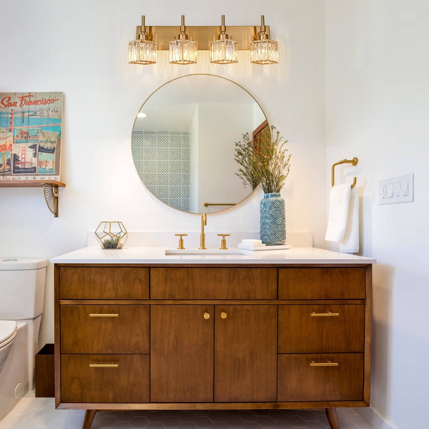 Ora - Lustres de salle de bain modernes à cristaux, à intensité variable, pour miroir, éclairage de vanité glamour