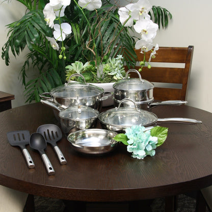 Ensemble de cuisine en acier inoxydable à forme de ventre, 13 pièces, Oster Ridgewell