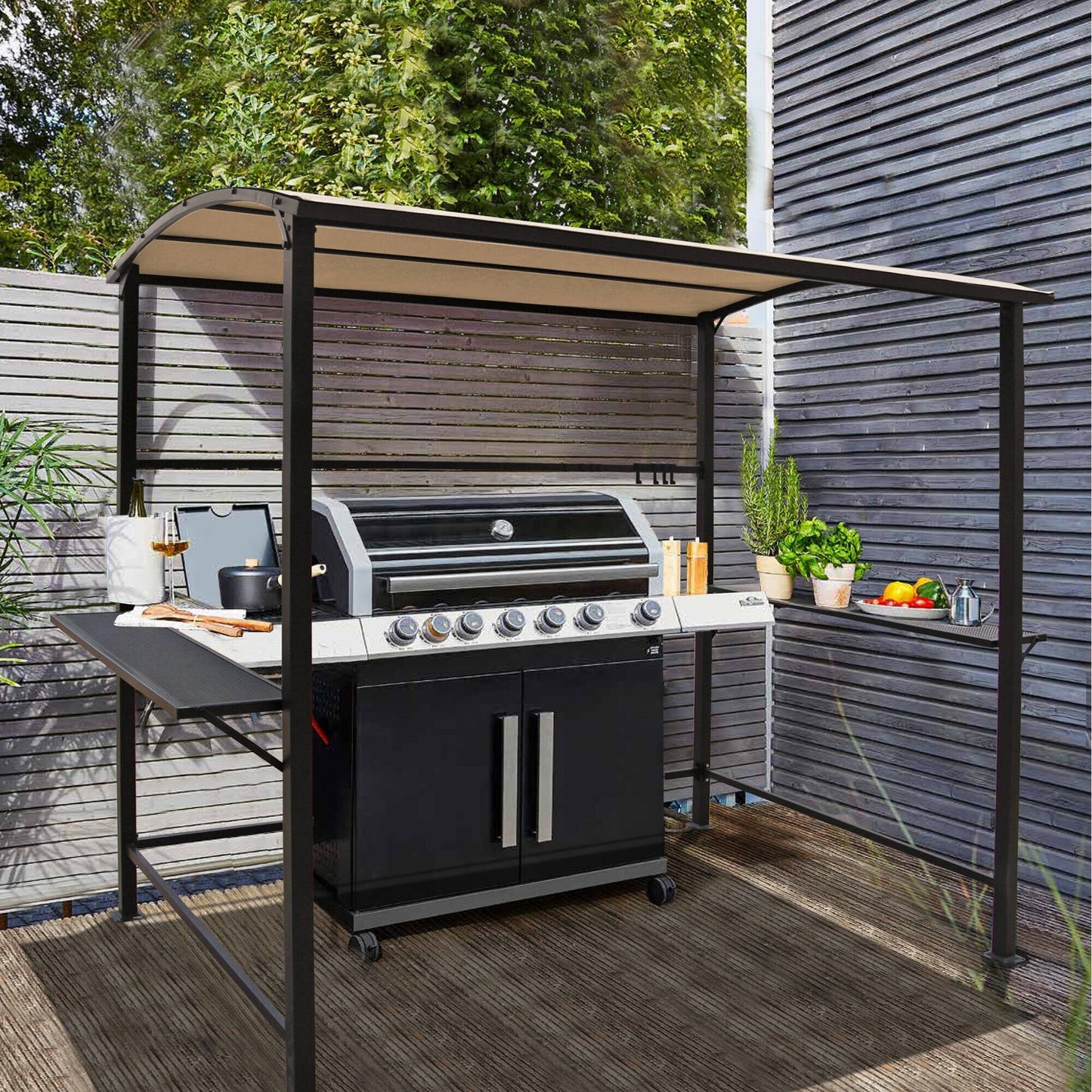 Abri de barbecue, tonnelle pour barbecue, avec cadre en acier, pour extérieur, 5 pi x 8 pi