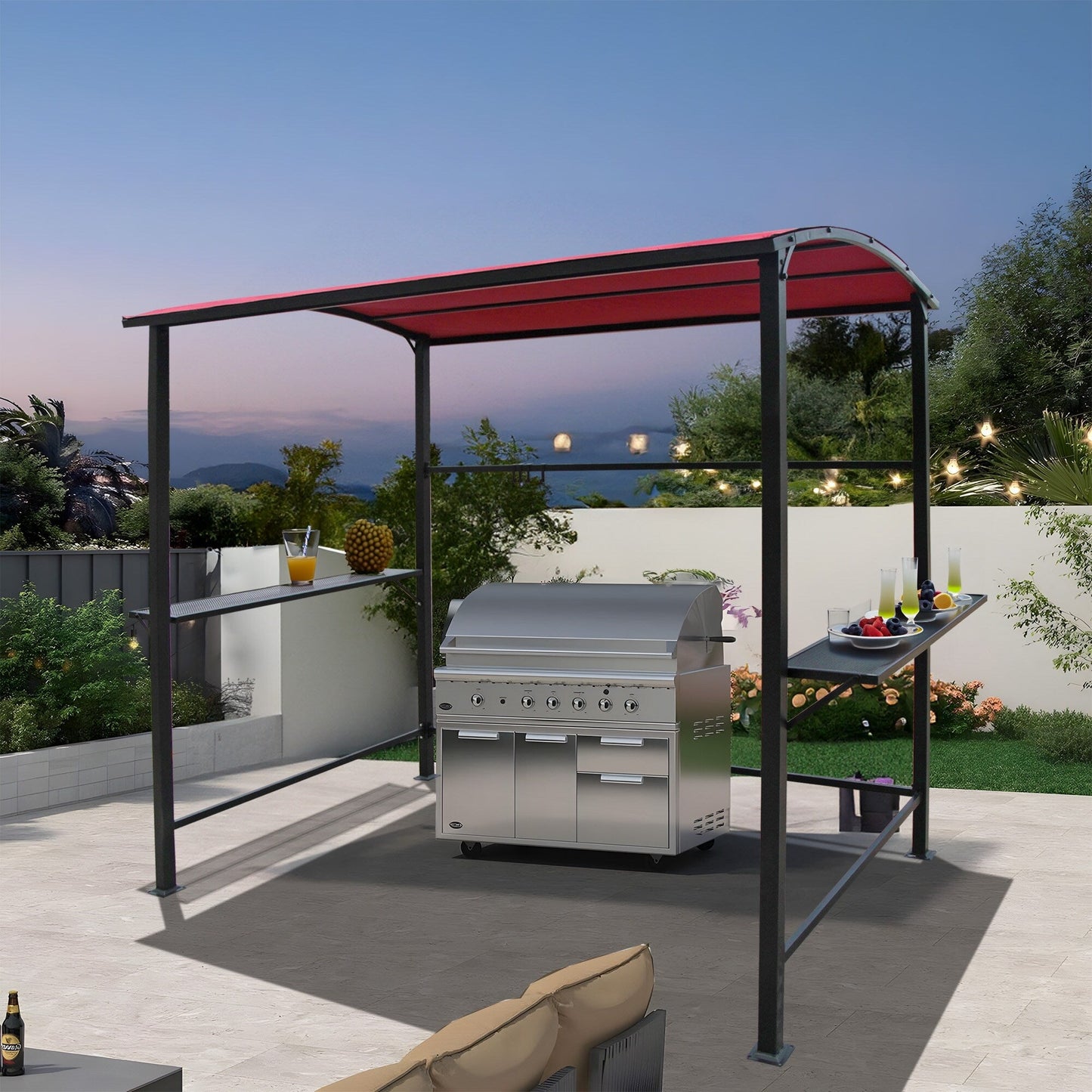 Abri de barbecue, tonnelle pour barbecue, avec cadre en acier, pour extérieur, 5 pi x 8 pi
