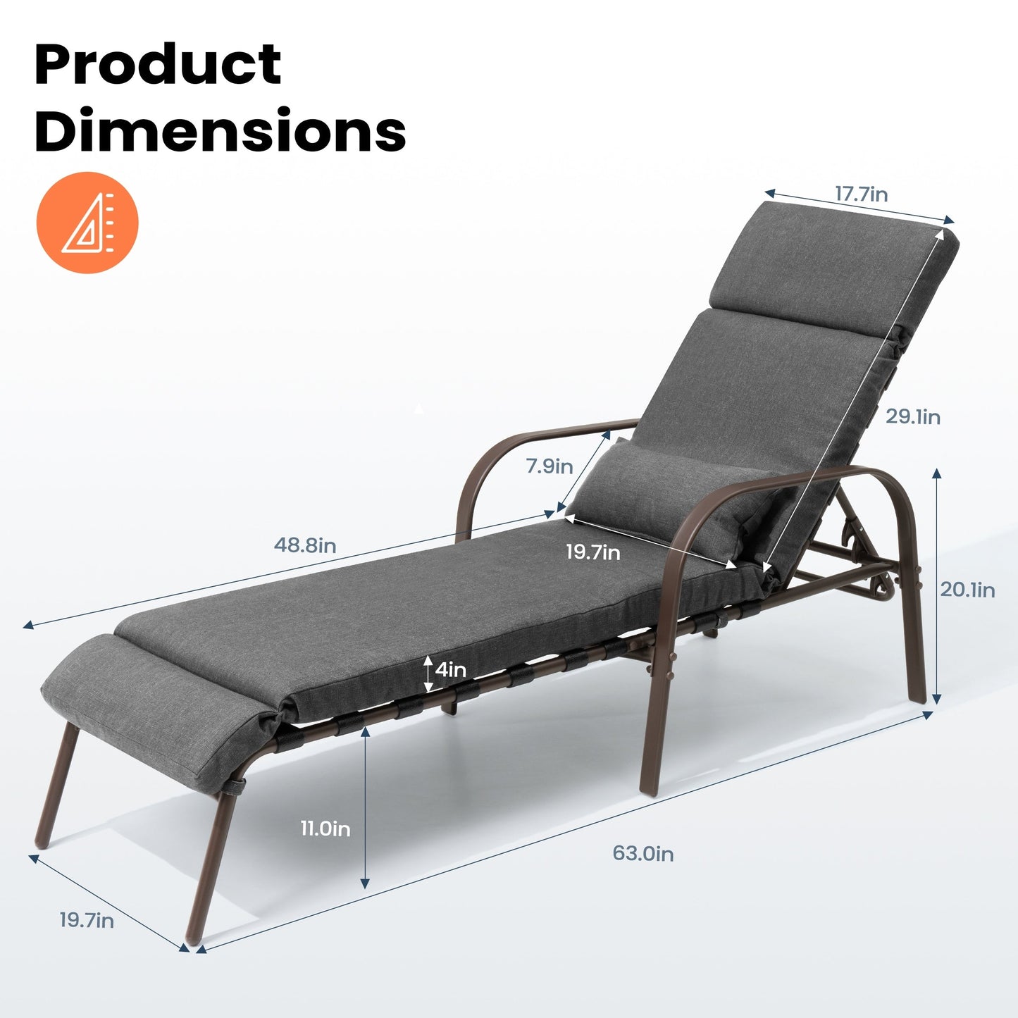 Chaise longue de jardin réglable pour extérieur avec coussin, pour plage ou bord de piscine