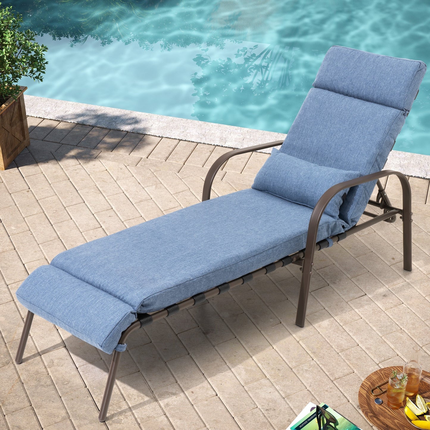 Chaise longue de jardin réglable pour extérieur avec coussin, pour plage ou bord de piscine