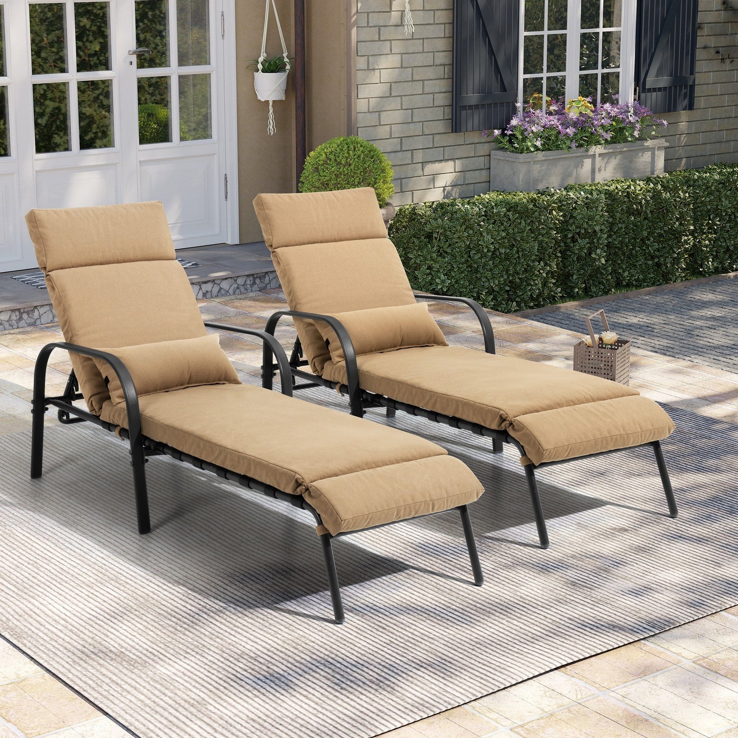 Chaise longue de jardin réglable pour extérieur avec coussin, pour plage ou bord de piscine