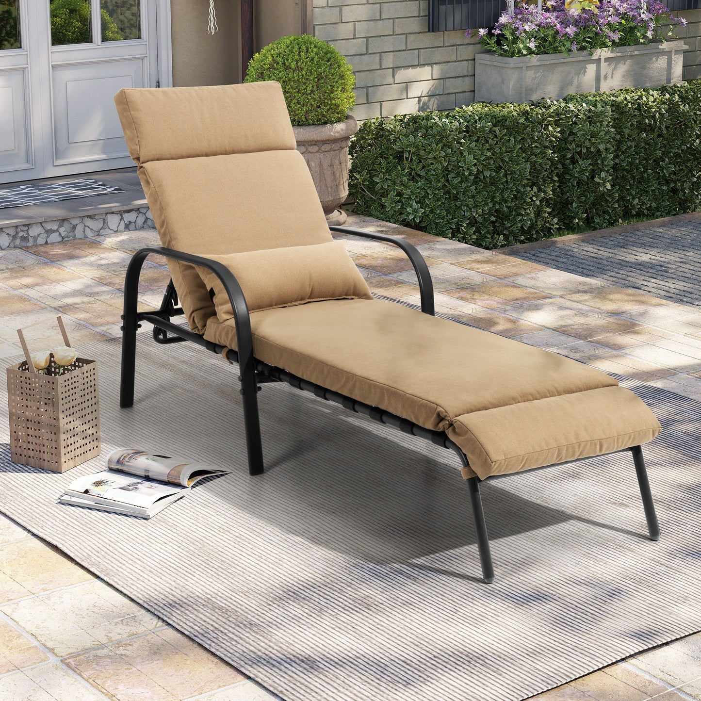 Chaise longue de jardin réglable pour extérieur avec coussin, pour plage ou bord de piscine