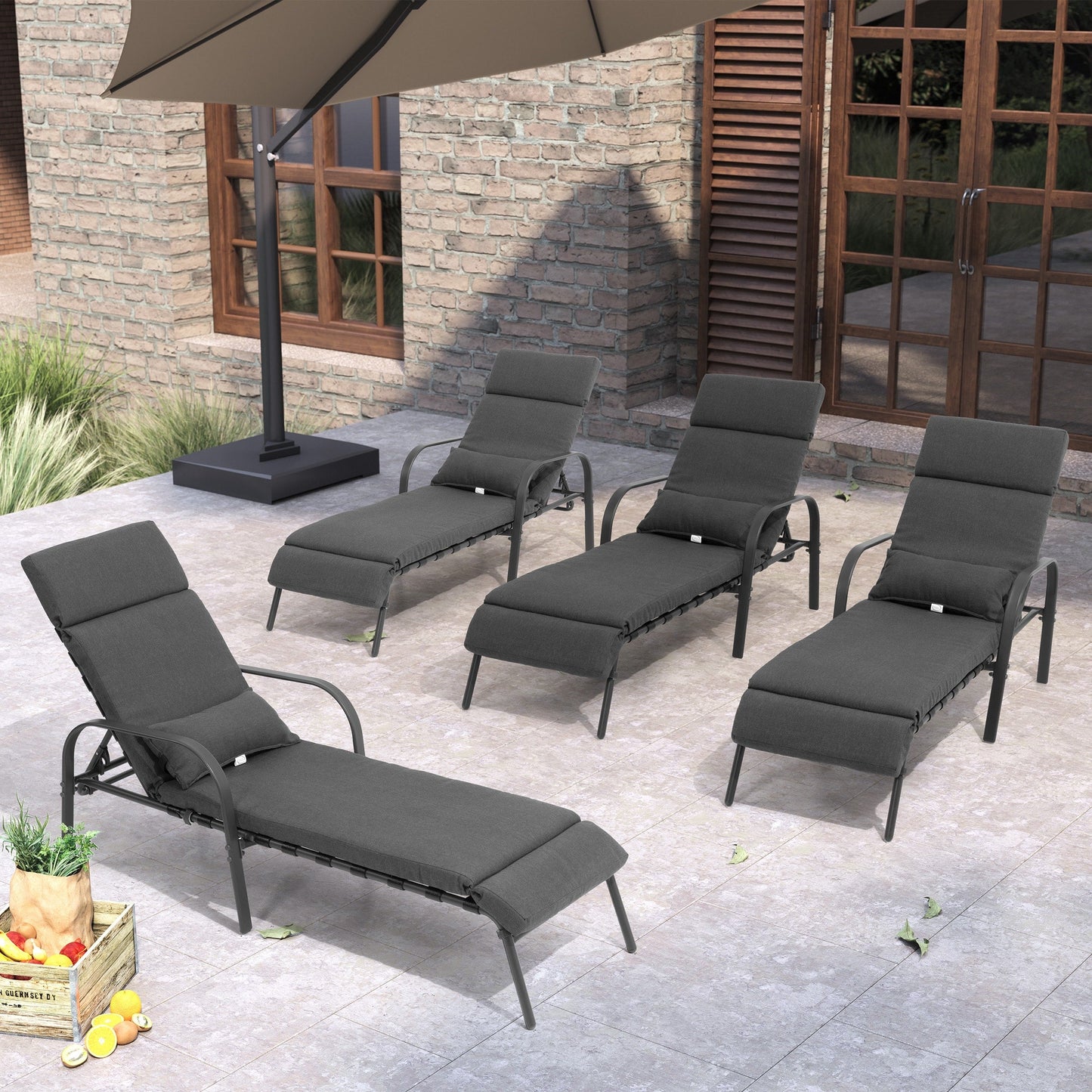 Chaise longue de jardin réglable pour extérieur avec coussin, pour plage ou bord de piscine