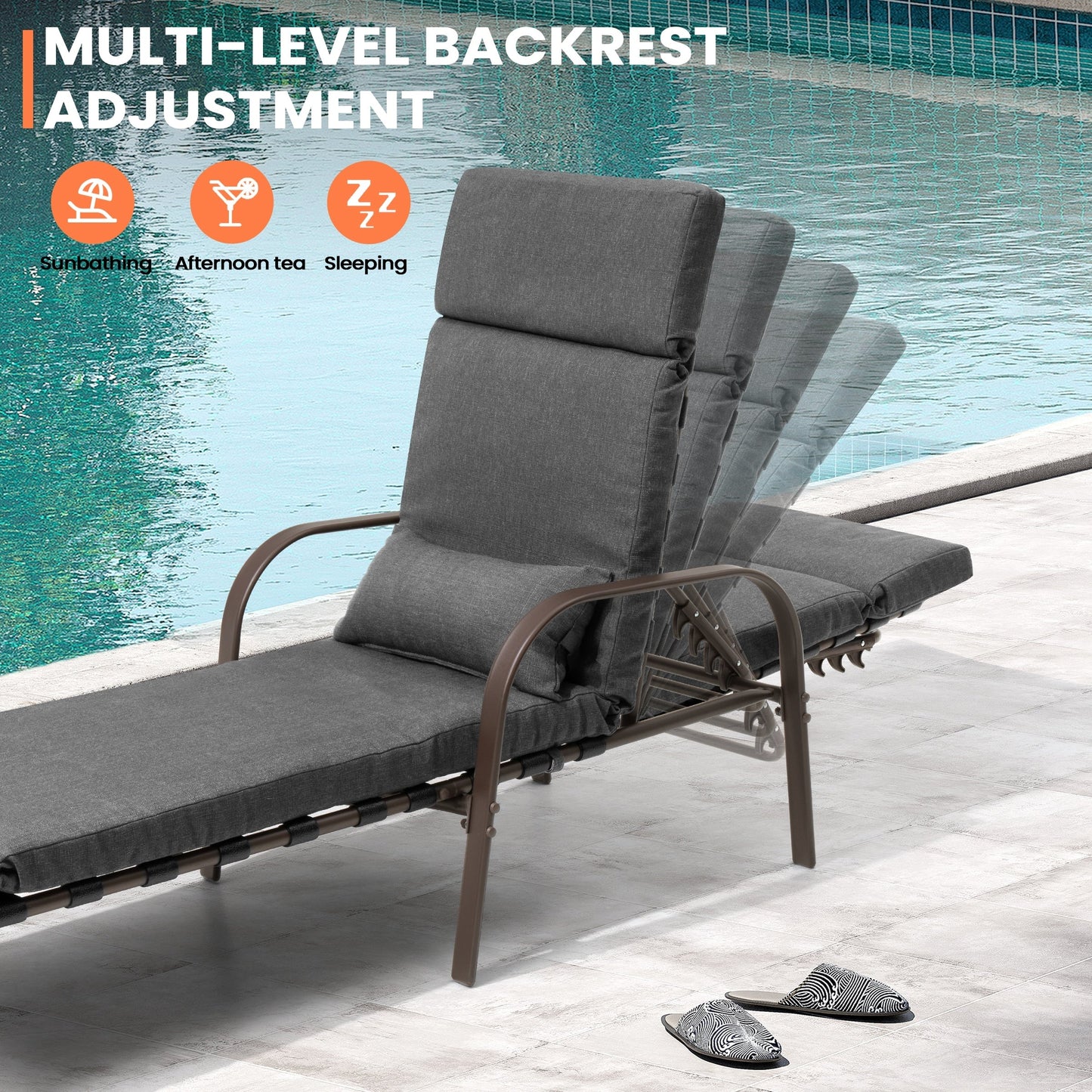 Chaise longue de jardin réglable pour extérieur avec coussin, pour plage ou bord de piscine