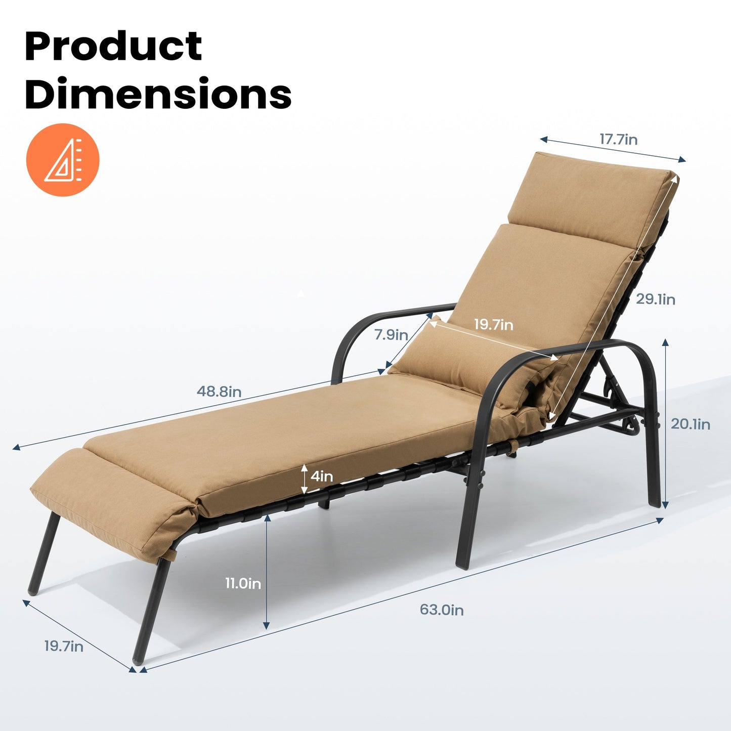 Chaise longue de jardin réglable pour extérieur avec coussin, pour plage ou bord de piscine